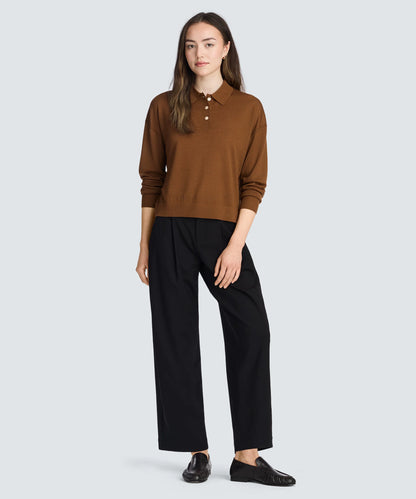 Women's Long Sleeve Fine Knit Polo