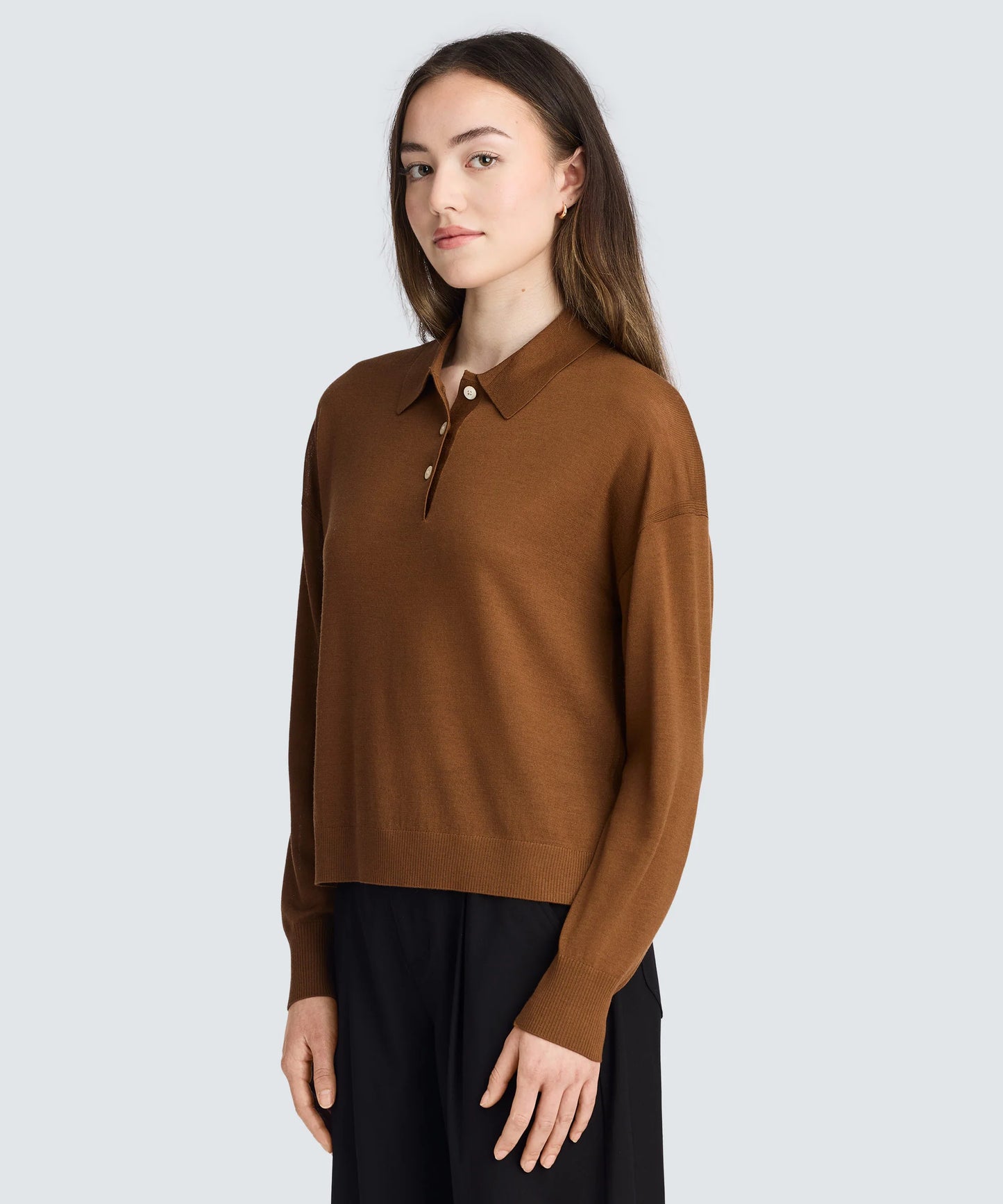 Women's Long Sleeve Fine Knit Polo