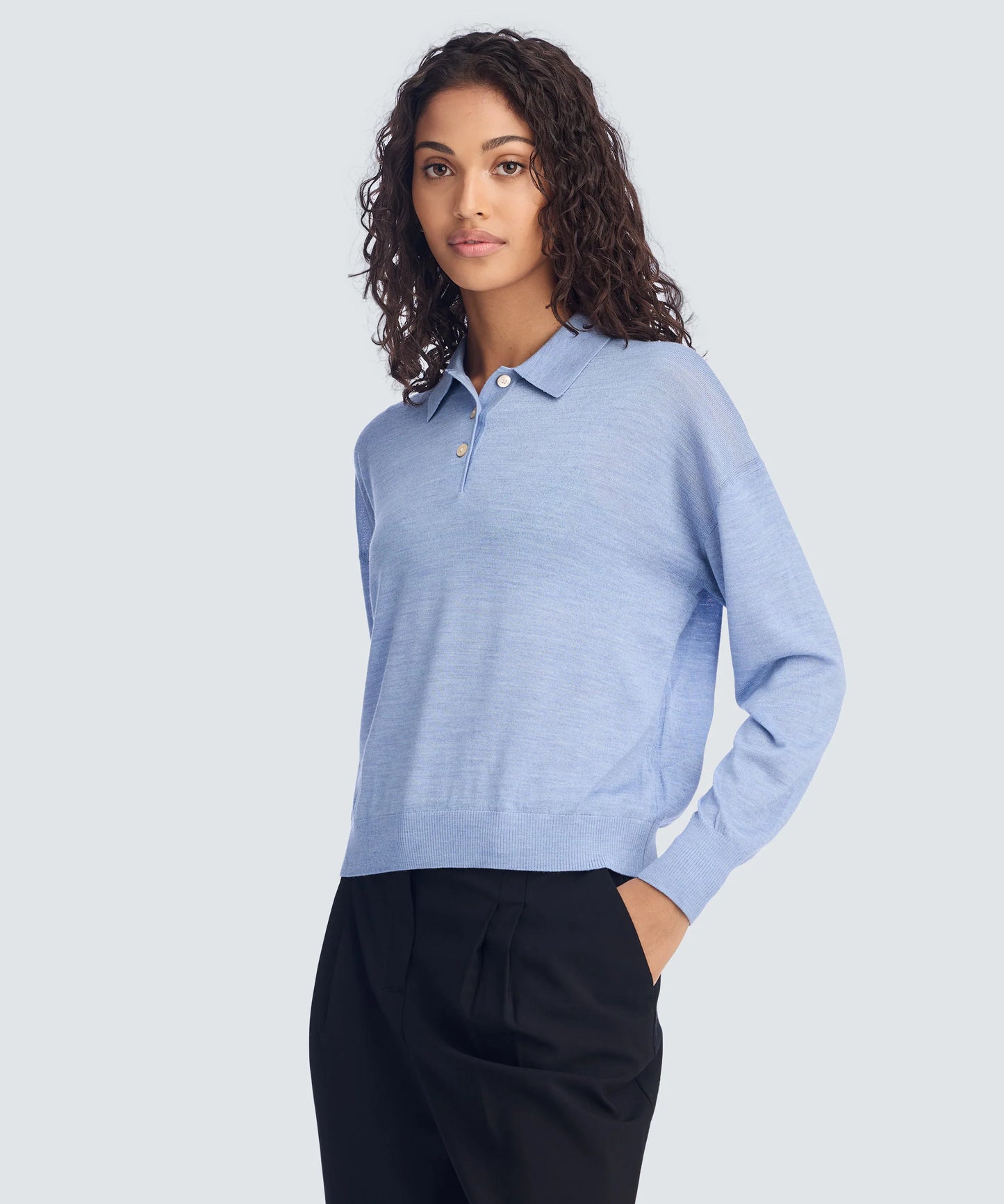 Women's Long Sleeve Fine Knit Polo