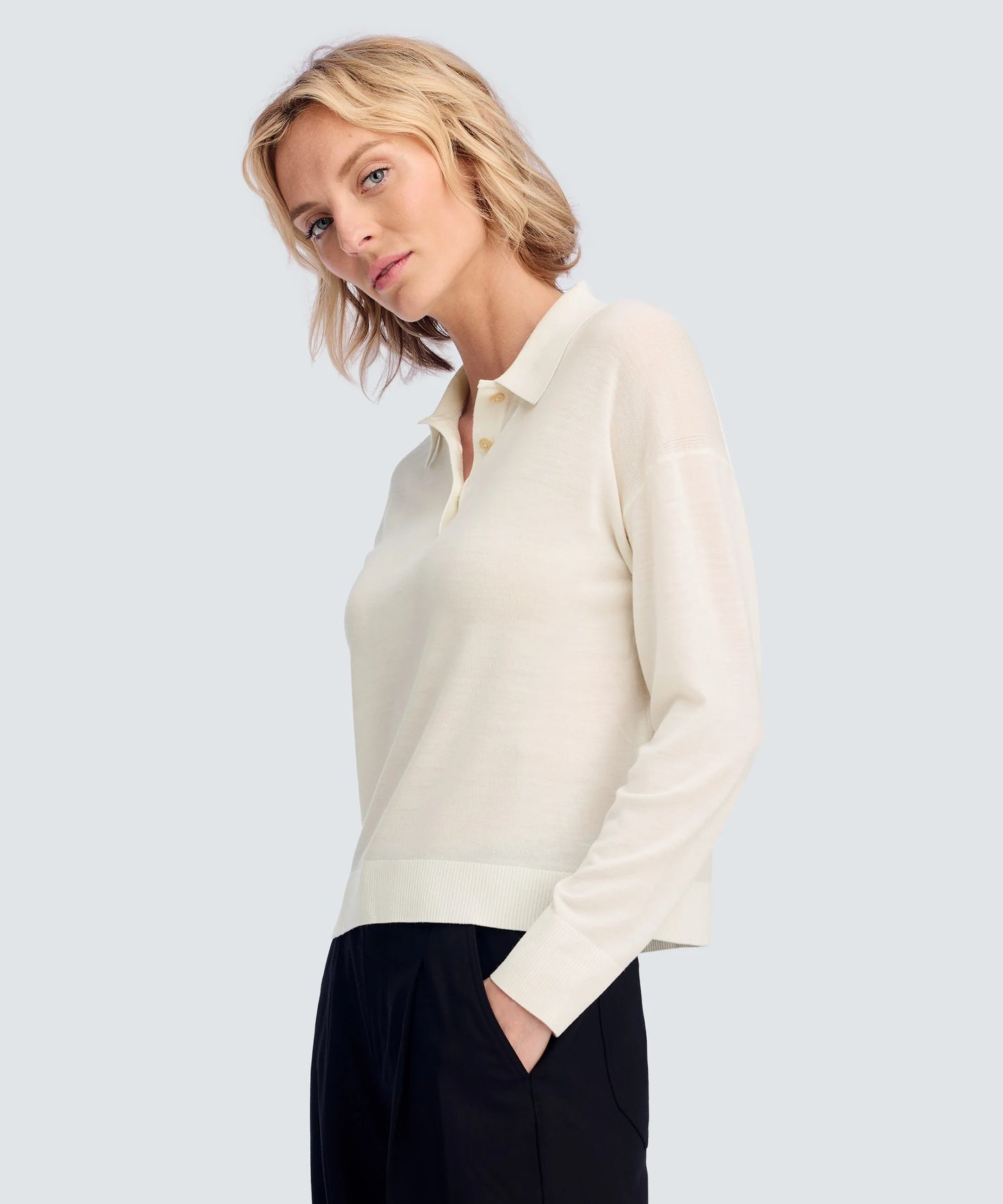 Women's Long Sleeve Fine Knit Polo