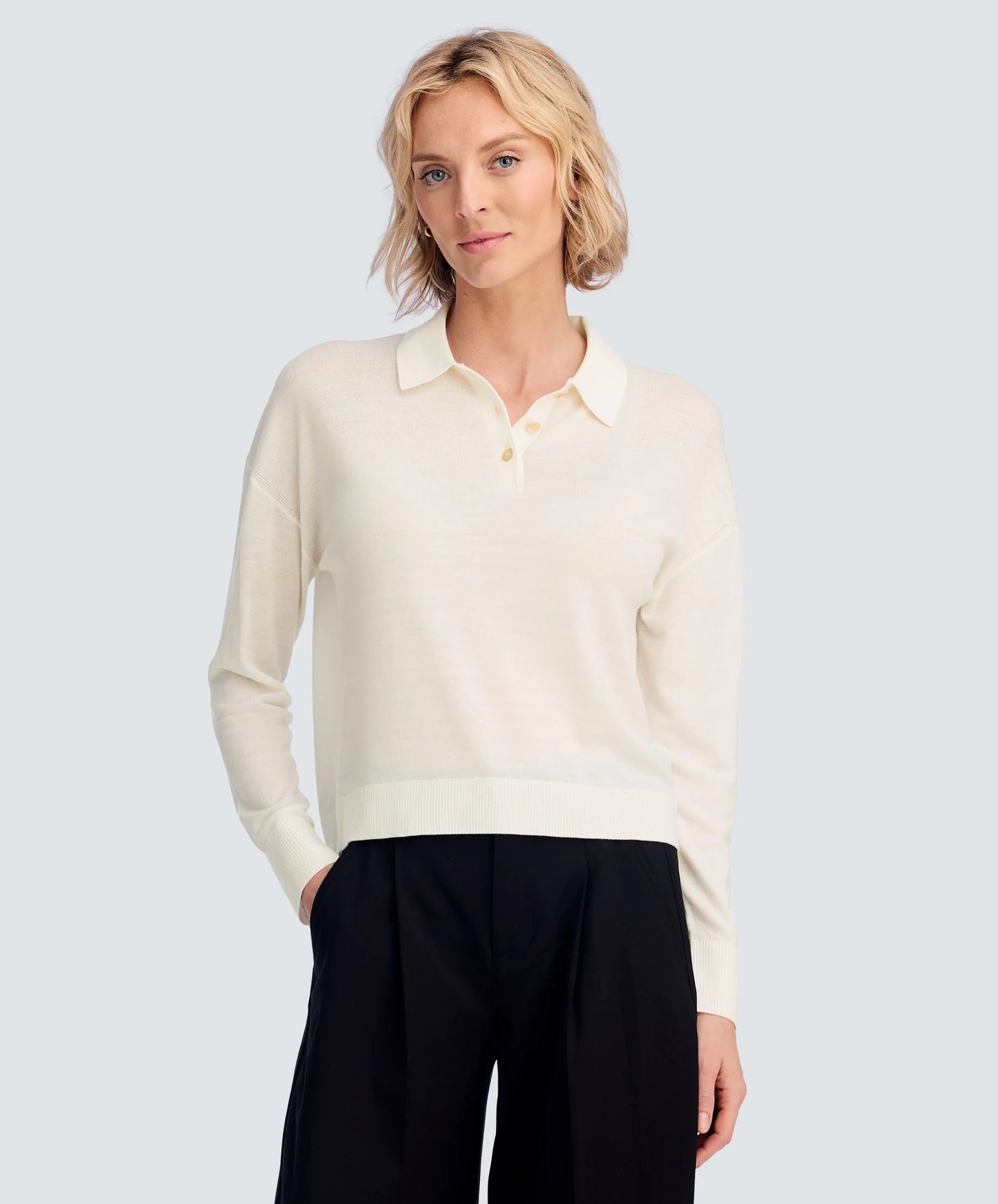 Women's Long Sleeve Fine Knit Polo