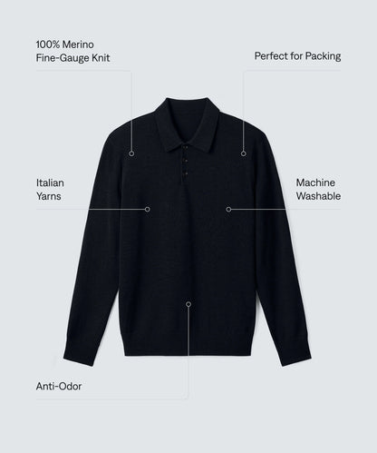 Men's Merino Knit Long Sleeve Polo