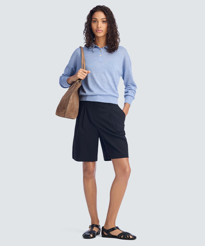Women's Long Sleeve Fine Knit Polo