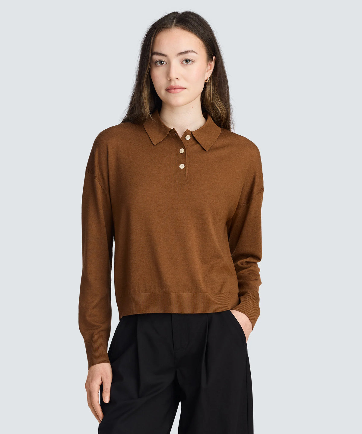 Women's Long Sleeve Fine Knit Polo