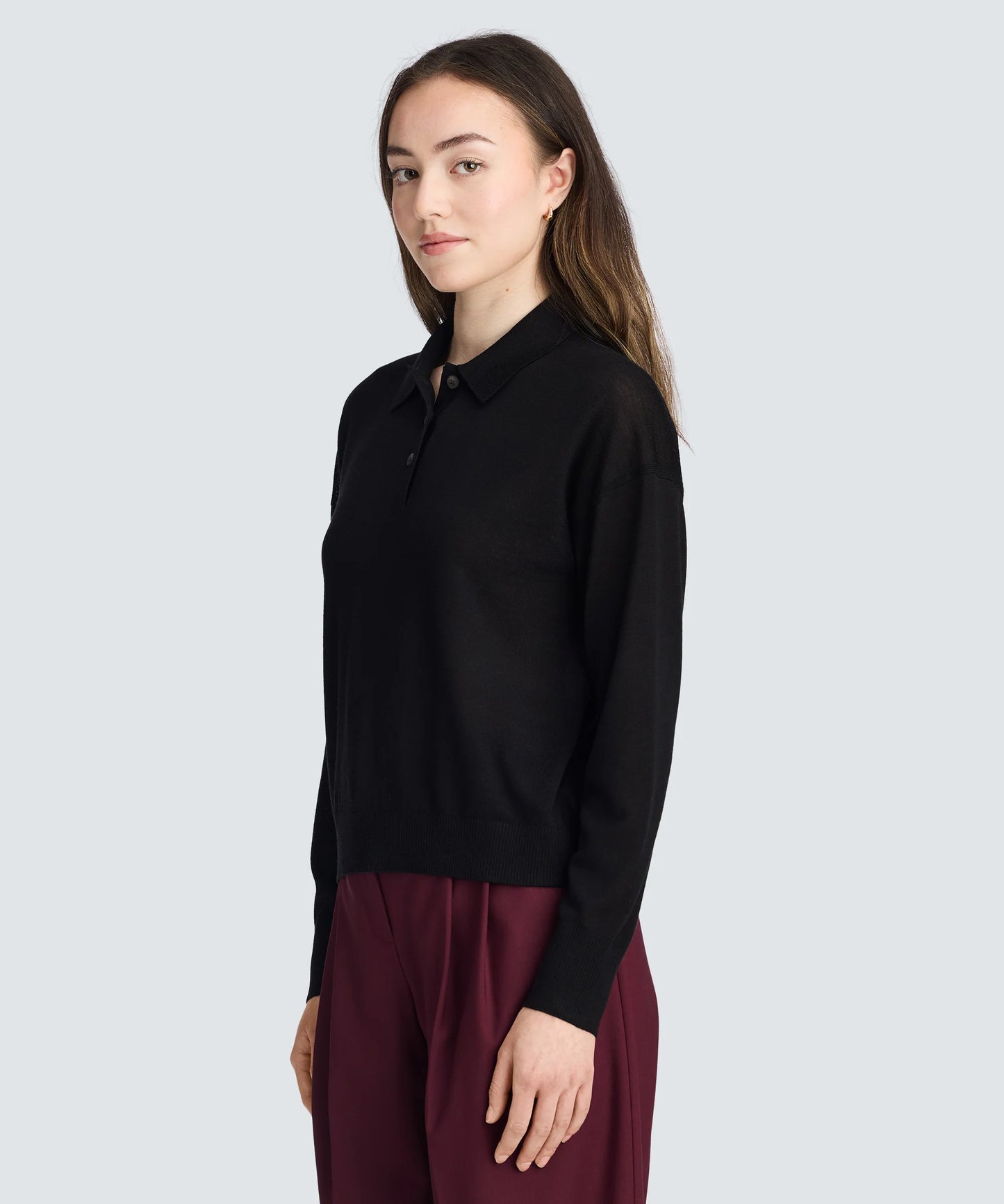 Women's Long Sleeve Fine Knit Polo